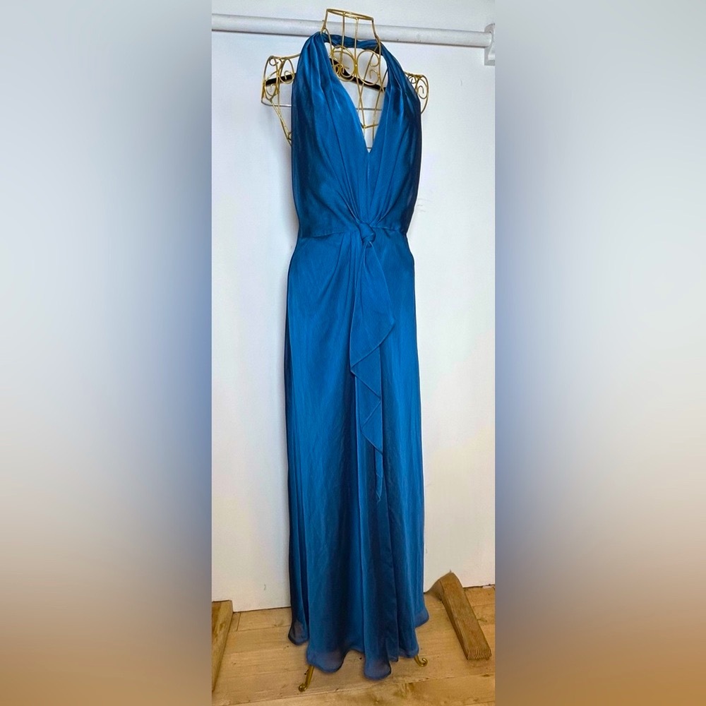 David Meister Teal Halter Maxi Dress